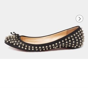 Christian Louboutin Black Leather Spike Ballet Flats Size 40.5
